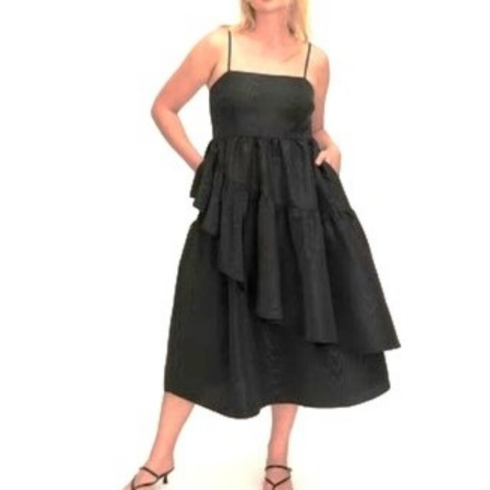 Kate Spade Blk Ruffle Midi Dress Spaghetti Straps Size Small   NWT